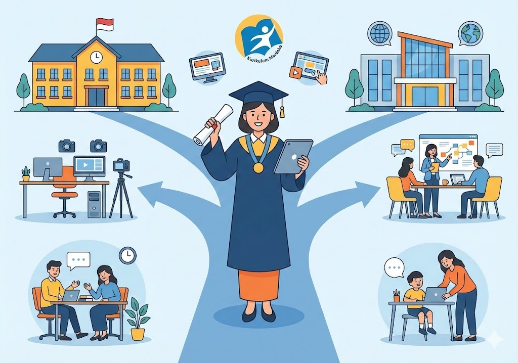 ilustrasi peta karier lulusan pgsd dan peluang kerja di era kurikulum merdeka