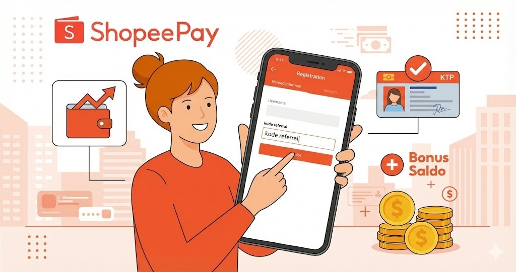 ilustrasi cara daftar shopeepay masukan kode referral dapat bonus saldo pengguna baru