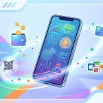 ilustrasi smartphone modern dengan ikon layanan digital isi pulsa paket data dan voucher game