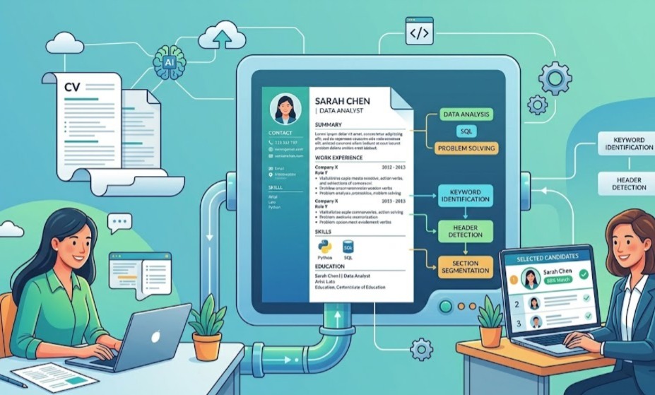 ilustrasi cv ats friendly proses seleksi pelamar kerja sistem otomatis digital